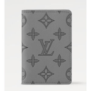 Louis Vuitton Monogram Shadow Grey Leather Logo Pocket Organizer Card Wallet
